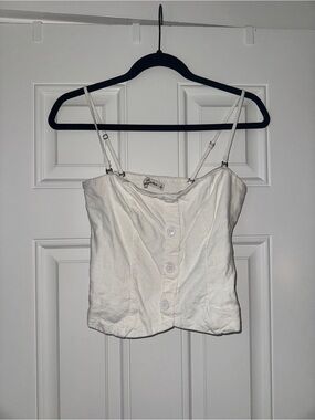 Abercrombie & Fitch White Linen-Blend Button Cami